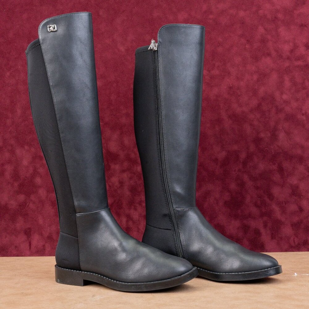 Aerosoles Women Trapani Black Fabric Comfortable Zip Riding Knee Boots sz 7